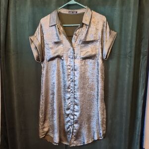 Shein Shiny Silver Button-Down Shirt